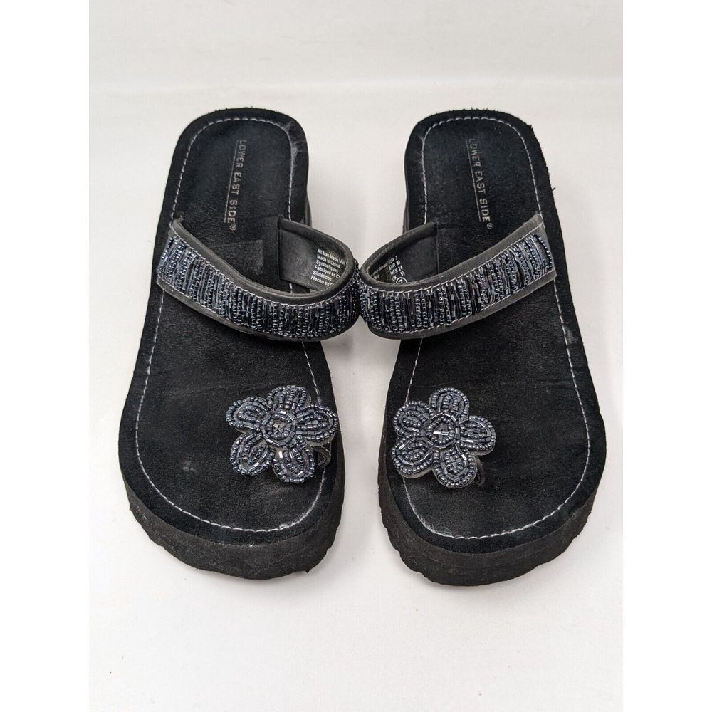 Vintage Y2K Lower East‎ Side Size 7 Chunky Platform Sandals Black Flower 90s - Picture 2 of 12